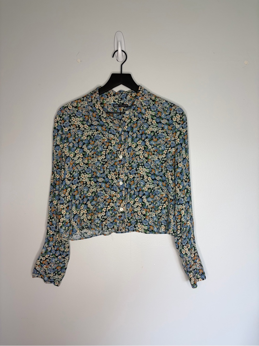Zara | Floral Button-Front Cropped Blouse
